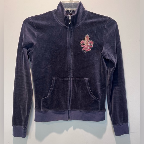 Y2K Juicy Couture Purple Velour Zip-Up Jacket size Large - Picture 1 of 7
